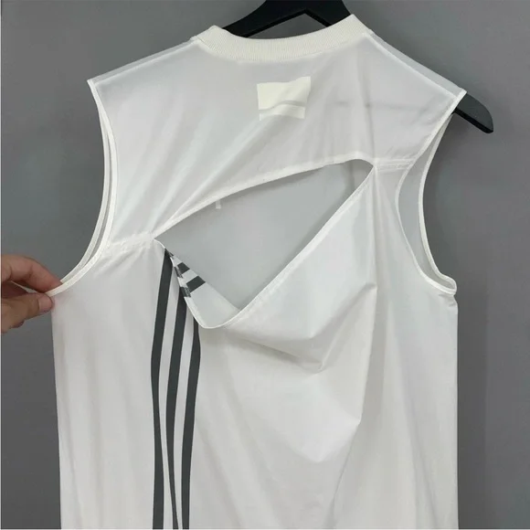 Y-3 X Adidas Sleeveless Maxi Dress Womens LARGE White Sporty Tonal Athletic RARE - Picture 13 of 16